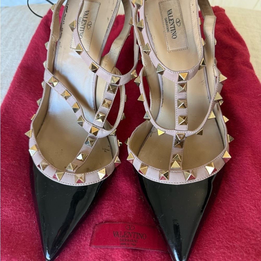 Valentino Garavani Black Heels with Gold Studs
